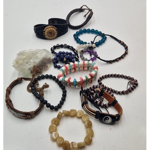 214 - BANGLES & BRACELETS (Qty Of) To Include LAPIS LAZULI,EVIL EYE LEATHER ABALONE & AGATE
