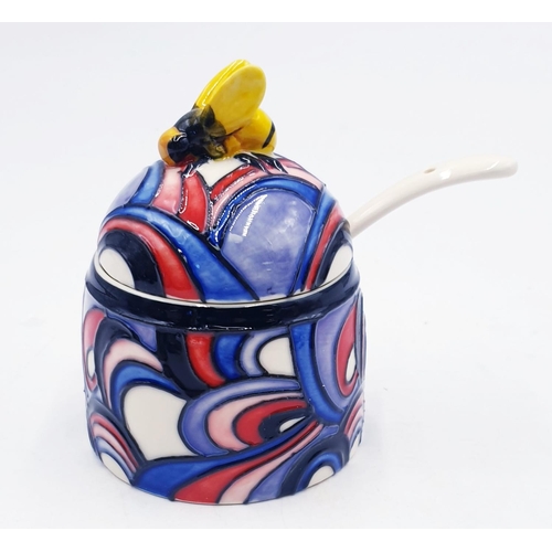 143 - OLD TUPTON WARE 8cm TUBELINED HONEY POT (Product Code 6805) And SPOON IN THE WHIRLWIND DESIGN  (As N... 