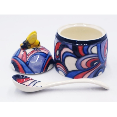 143 - OLD TUPTON WARE 8cm TUBELINED HONEY POT (Product Code 6805) And SPOON IN THE WHIRLWIND DESIGN  (As N... 