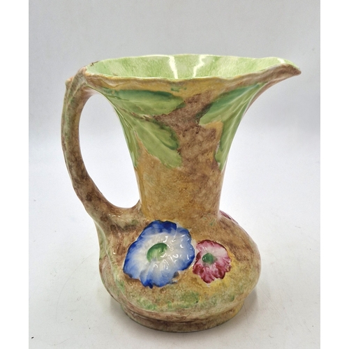 704 - JAMES KENT (Fenton , Stoke On Trent) (Hand Painted) POPPY FLORAL MAJOLICA STYLE ART DECO 18cm JUG/PI... 