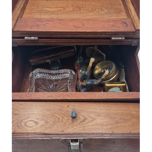 369 - WOODEN Extra Large 30cm x 24cm 14cm BOX With CONTENTS To Include POTTERY,JEWELLERY,CLOCK,Etc