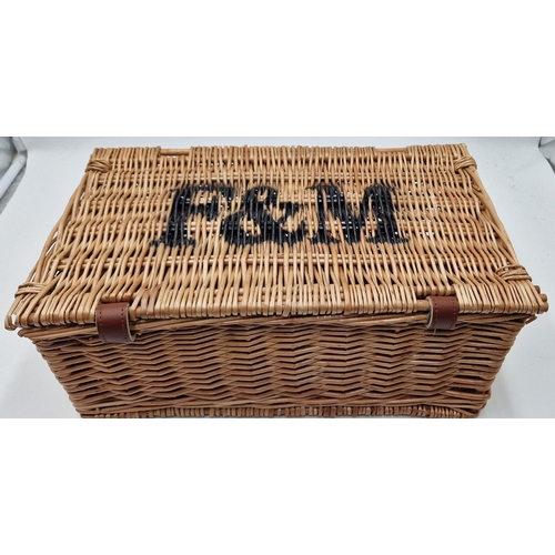 288 - FORTNUM AND MASON Extra Karge 40cm x 23cm x 16cm WHICKER PICNIC BASKET.