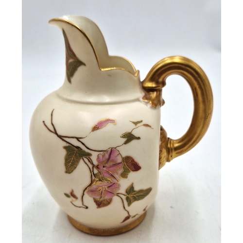 276 - ROYAL WORCESTER 13.5 cm 1094 BLUSH IVORY EWER/PITCHER WITH FLORAL DESIGN And GILT HANDLE