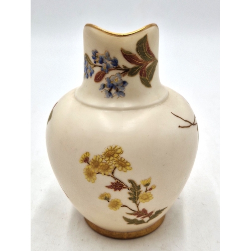 276 - ROYAL WORCESTER 13.5 cm 1094 BLUSH IVORY EWER/PITCHER WITH FLORAL DESIGN And GILT HANDLE
