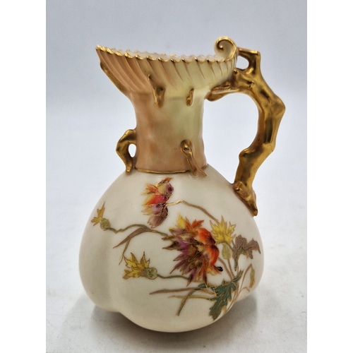 277 - ROYAL WORCESTER 11.5 cm BLUSH IVORY (Late 19th Century) EWER/PITCHER FEATURING (Hand Painted) F;ORAL... 