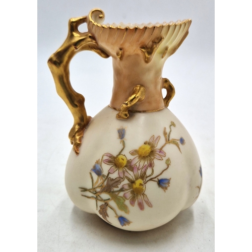 277 - ROYAL WORCESTER 11.5 cm BLUSH IVORY (Late 19th Century) EWER/PITCHER FEATURING (Hand Painted) F;ORAL... 