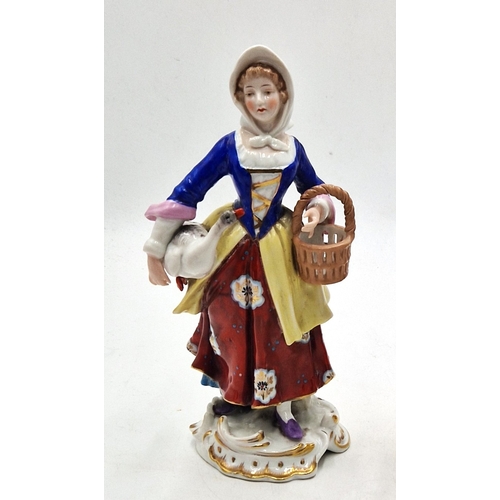 279 - CHELSEA/EDME SAMSON PORCELAIN Large 23cm FIGURINES (2) DANDY With RABBIT IN BASKET And LADY With GOO... 