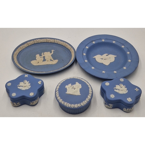 254 - WEDGWOOD PALE BLUE JASPER WARE ITEMS (Qty Of) With WHITE RELIEF DECORATIONS