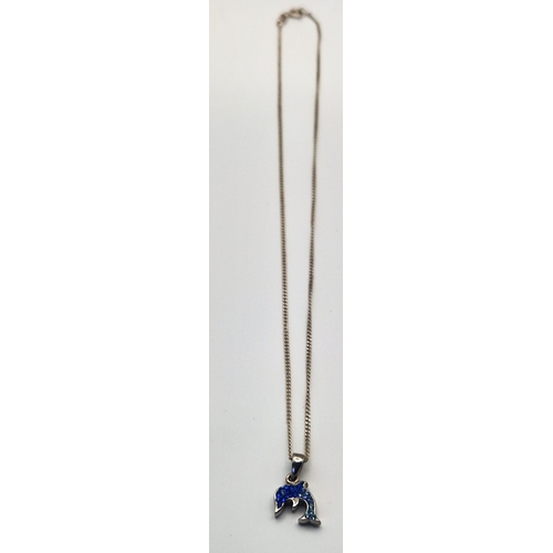 268 - SILVER (925) BLUE STONE SET DOLPHIN PENDANT ON A SILVER (925) NECK CHAIN (Total Weight 4.3 Grams)