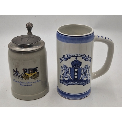 247 - DELFT TANKARD Plus A THURN & TAXIS LIDDED STEIN (Royal Stamp To Lid)