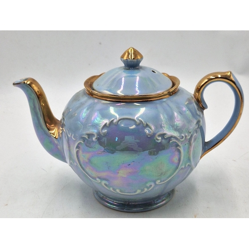 257 - SADLER BLUE LUSTRE WARE TEAPOT.
(Sadler pottery, founded in 1882 by James Sadler in Burslem, Stoke-o... 