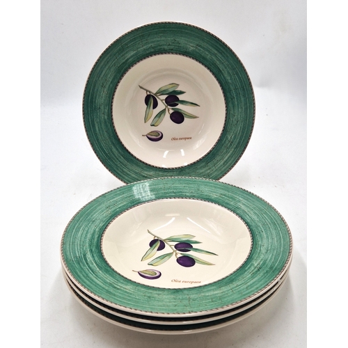 262 - WEDGWOOD CHINA 22.5cm Dia SOUP BOWLS (4) IN THE SARAH'S GARDEN (Green) DESIGN