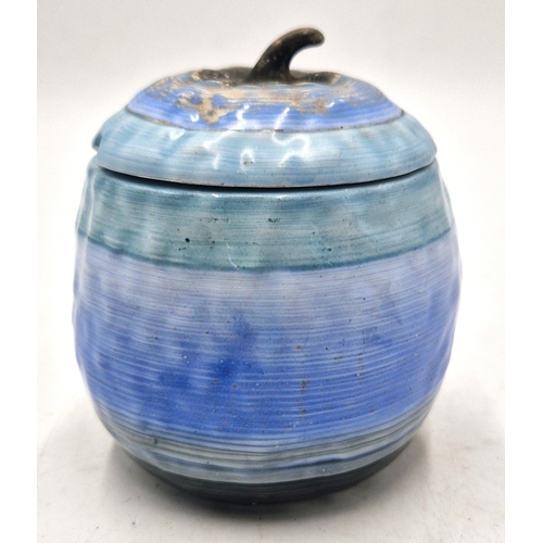 291 - SHELLEY CHINA 7cm LIDDED PRESERVE POT FASHIONED AS AN APPLE IN THE BLUE HARMONY DESIGN c1930s