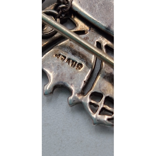 238 - SILVER MARCASITE ROYAL NAVY CROWN BROOCH With SAFETY PIN c1930s (Boxed)