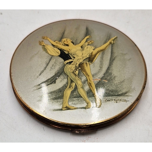 242 - STRATTON Large LADIES COMPACT With BALERINA'S DECORATION  Signed By Cyril Goulding