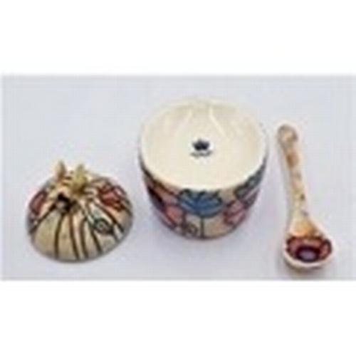 296 - OLD TUPTON WARE TUBELINED HONEY POT And SPOON  (Product Code 1359) IN THE YELLOW POPPY DESIGN (As Ne... 