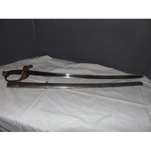 71 - A French Garde Nationale sword & scabbard circa 1821 with a horn handle.