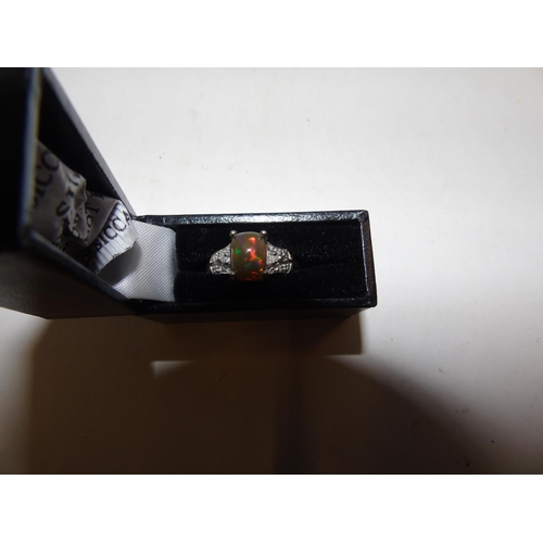 154 - A 9ct white gold opal & diamond ring size J 1/2