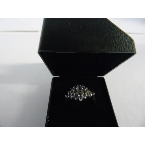 144 - A 9ct gold tanzanite cluster ring size P 1/2