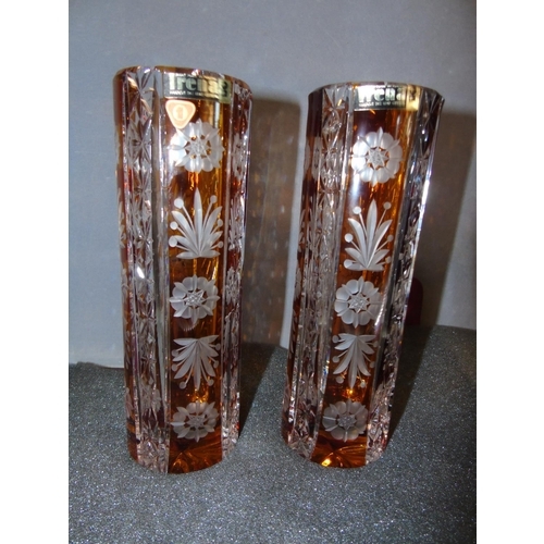 42 - A pair of quality decorative cut glass Polish vases by Irena