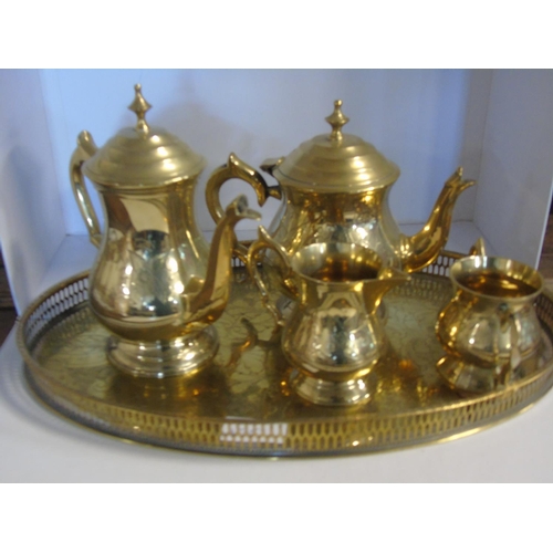 10 - A good quality brass & silver plated tea service & tray