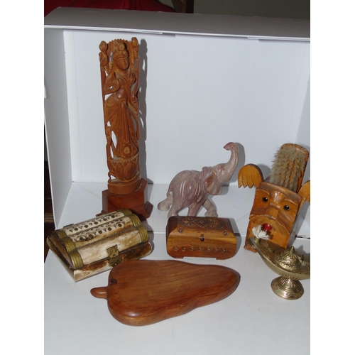 15 - A selection of treen & other collectables including a lovely stone elephant.