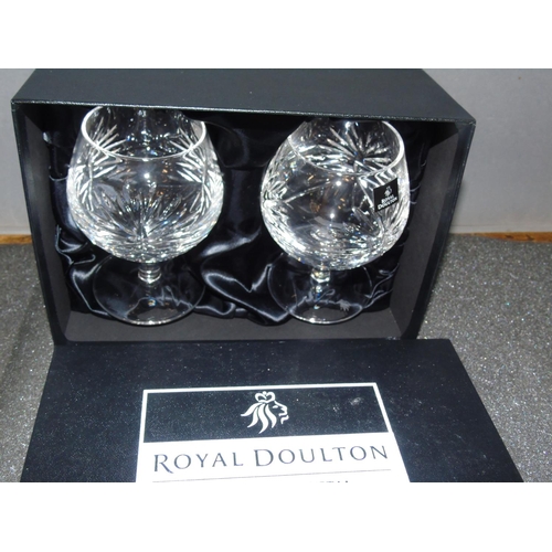 34 - Three new boxed sets of Royal Doulton cut crystal brandy glasses (2 glasses per box)