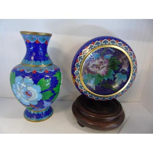 135 - Two pieces of good quality cloisonne (vase & bowl on stand)