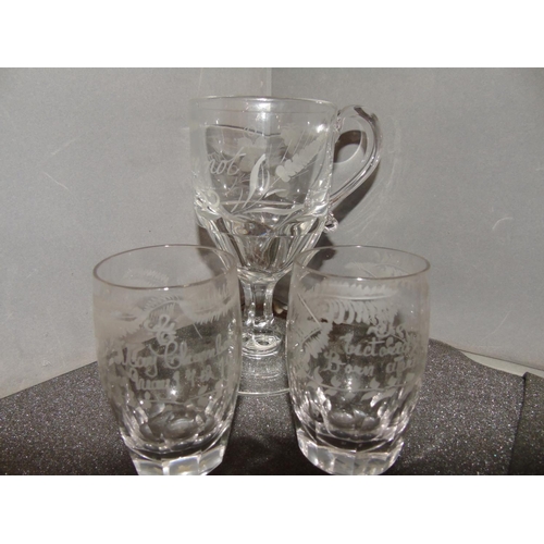 248 - Three pieces of etched Victorian glass