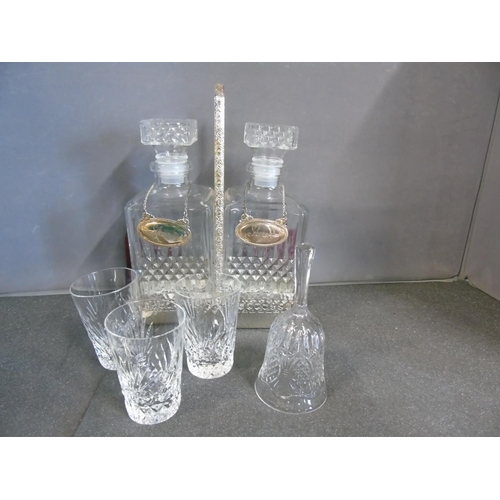 401 - A silver plated double decanter & other glass ware