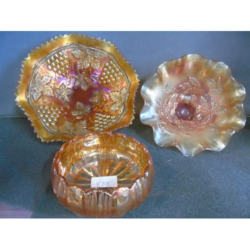 412 - Three pieces of collectable carnival glass