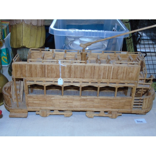 35 - A trolley bus made from matchsticks 52cm long x 35cm tall