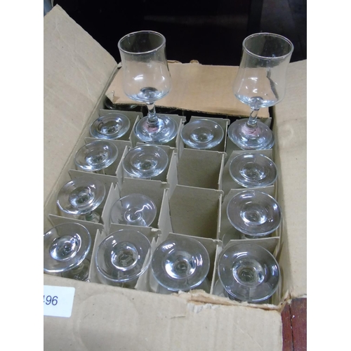 496 - A box of 47 port glasses/shooter glasses