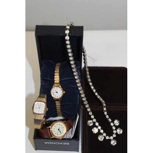 133 - Three Ladies watches & costume jewellery necklace