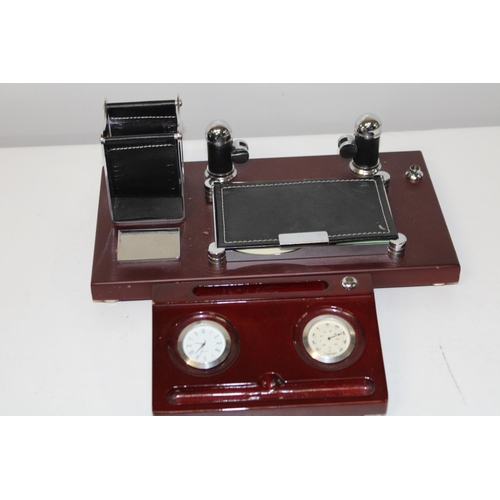 596 - A vintage desk stand & clock barometer pen holder