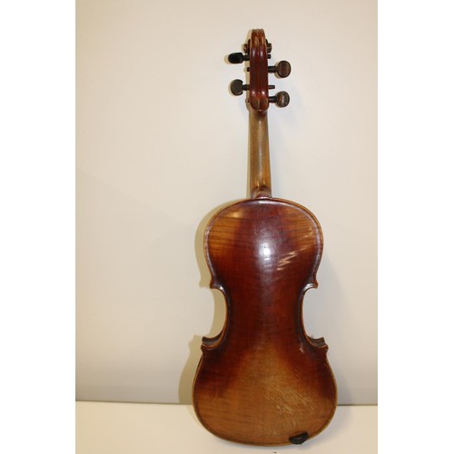 27 - A Stainer violin & two bows in a coffin case with paper label inside which reads ' Jacubus Stainer' ... 