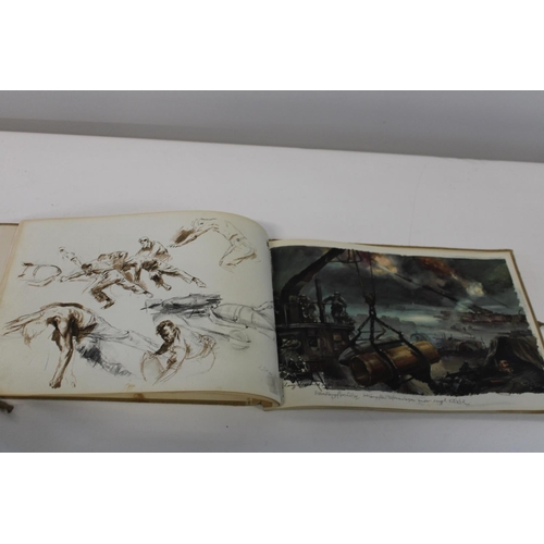 10 - A 1944 copy of a Hans Liska sketch book, depicting images from WW2. The book has come away from the ... 