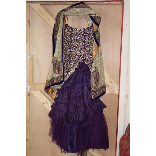 444 - A Ladies  purple hand made evening dress/wedding dress with long shawl