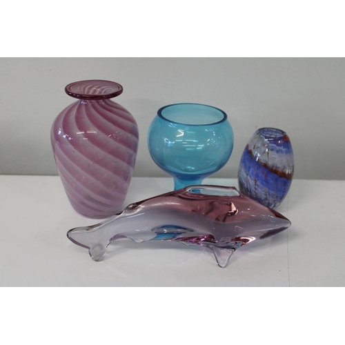 47 - Four pieces of assorted art glass (two pieces signed)