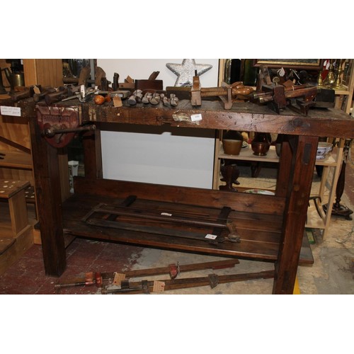 1140 - A vintage wood working bench with a Parkinson vice (tools on top not included) collection only