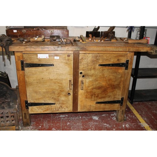 1141 - A retro school wood working bench (tools on top not included) collection only