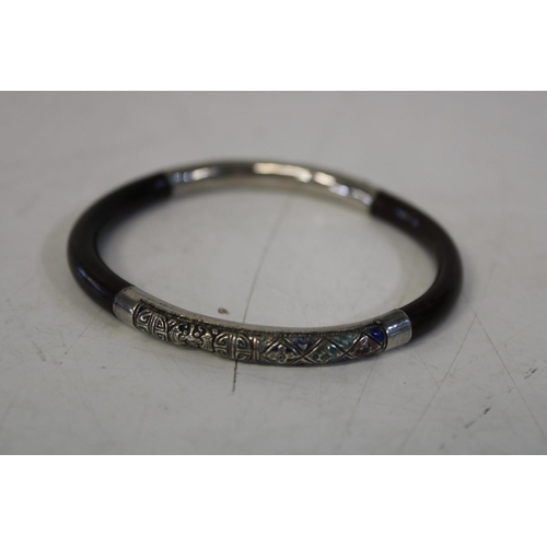 503 - A Chinese silver & wooden bangle