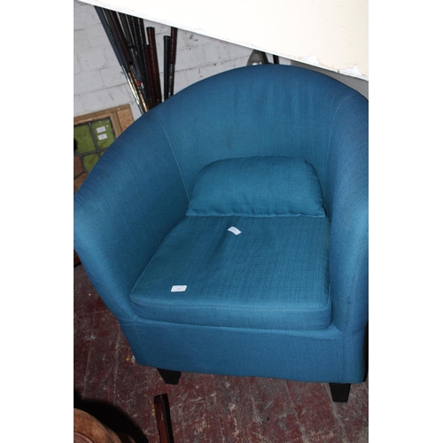 77 - A blue upholstered tub chair Collection Only