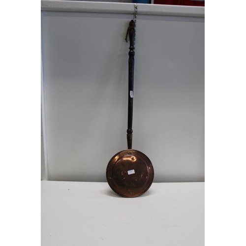 7 - A copper bed pan with wooden handle collection only