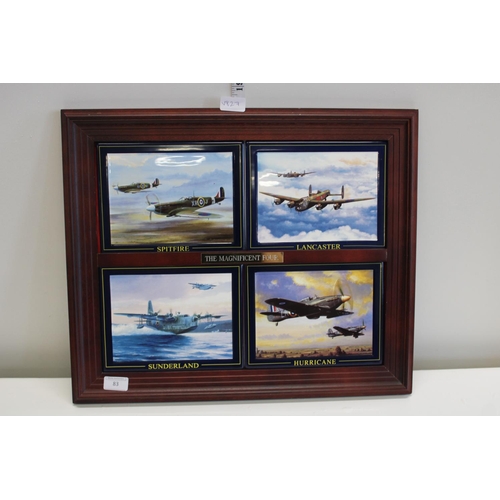 83 - Four mounted & framed porcelain plaques of WW2 planes