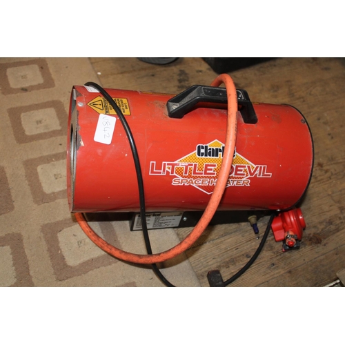 121 - A small Clarke gas powered space heater. Postage unavailable