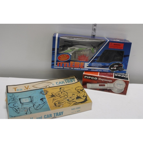 32 - A boxed remote controlled helicopter & two boxed mid century items