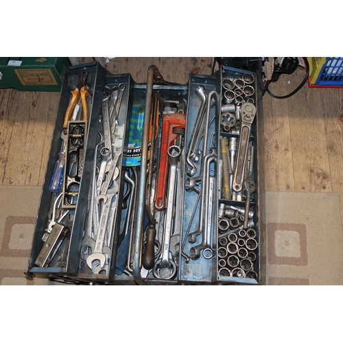 56 - A vintage metal toolbox and contents. Postage unavailable