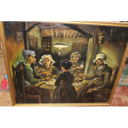 175 - A very large guilt framed print of 'Potato Eaters' By Van Gough