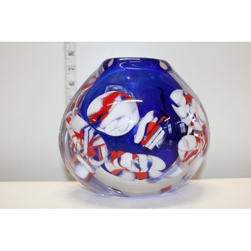 65 - A signed Blue Praha Czech studio glass vase